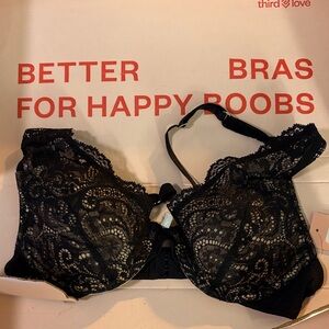 ThirdLove Black Contour Plunge Lace Push Up Bra 32 B 1/2